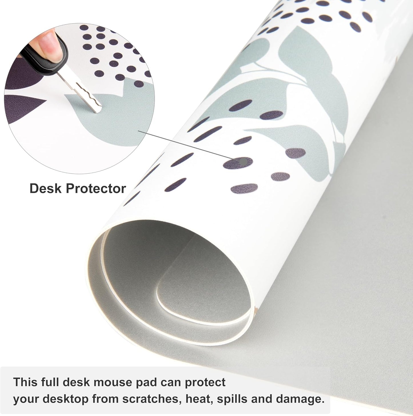 QIYI Large Mouse Pad, Extended Desk Mat for Desktop, PU Leather Waterproof Gaming Mousepad, Computer Desk Accessories Protector Writing Pads for School Office Home 31.5" x 15.7" - Floral Outlines