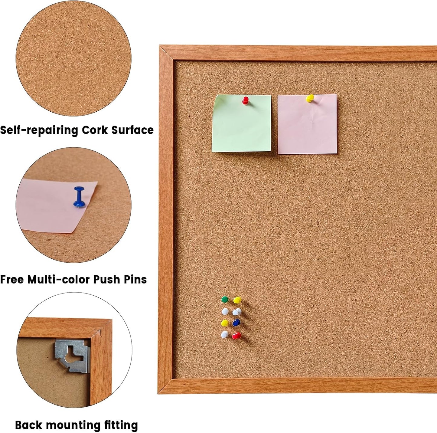 Cork Bulletin Board for Wall - 24” x 18” Bulletin Board Cork Board Wall Mounted Wood Frame Message Board pin Board for School,Office and Home