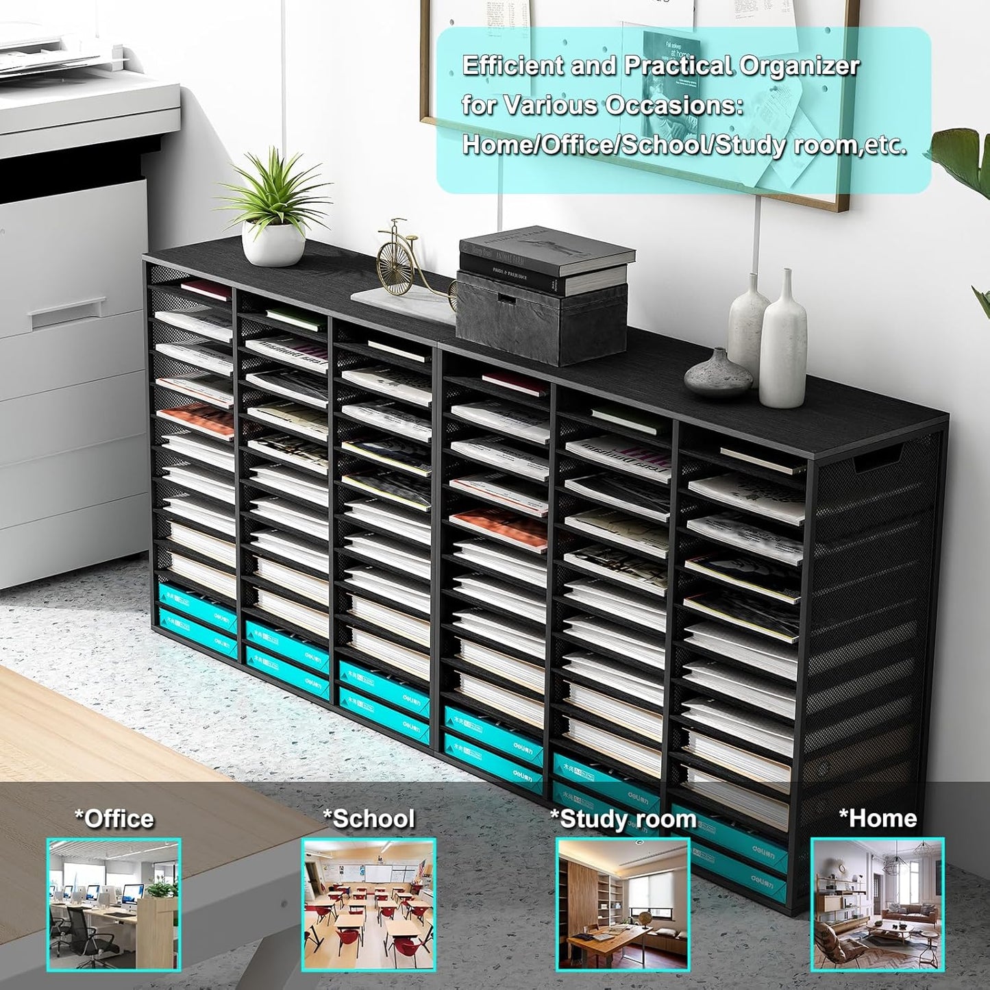 Mail Sorter Adjustable Countertop Mail Holder, Heavy Duty Literature Organizer, Student Mailbox for Classroom, Desktop Bill Paper Organizer for Office Home School, 36 Compartments, Black