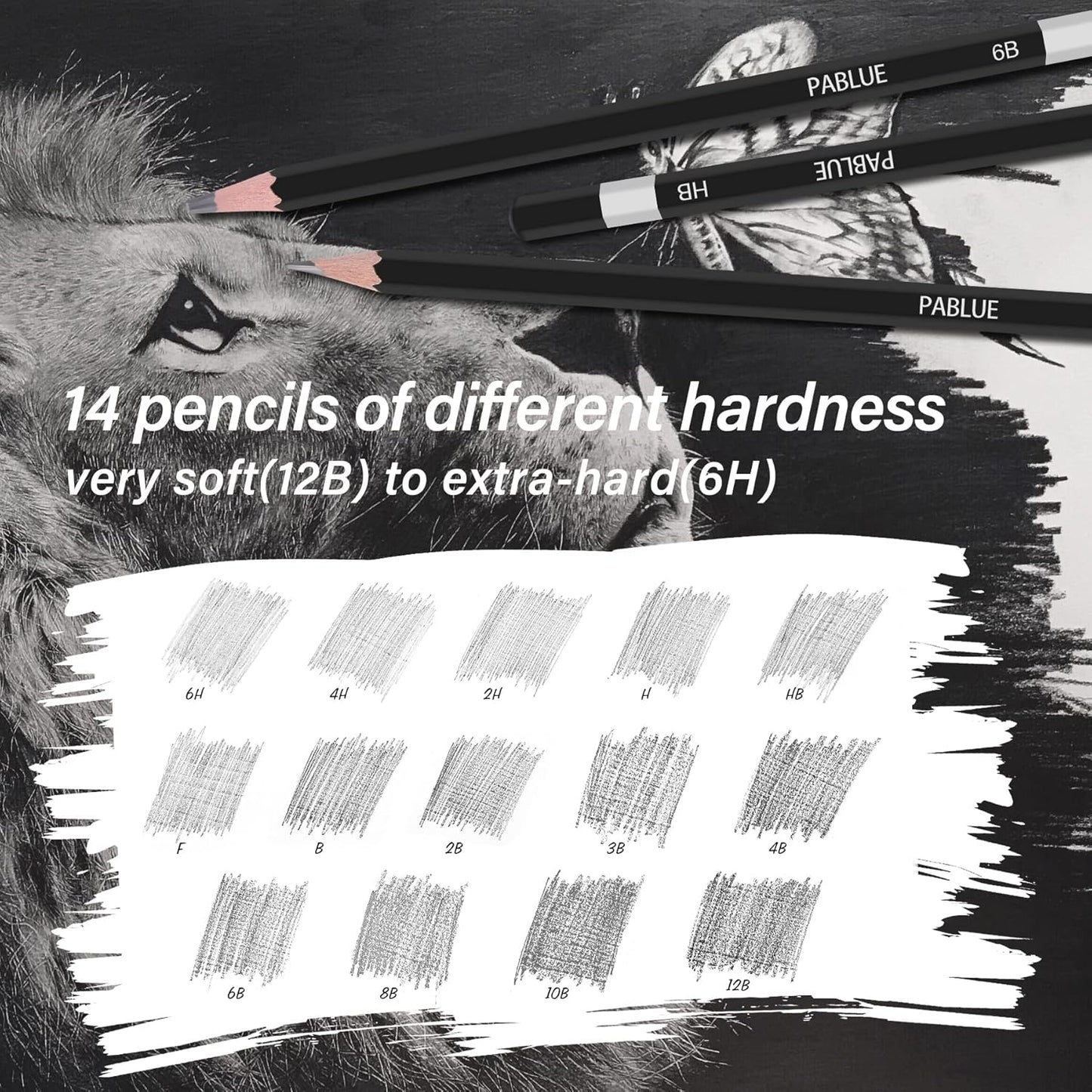 Professional Triangular Drawing Sketching Pencil Set,6H,4H,2H,H,HB,F,B,2B,3B,4B,6B,8B,10B,12B Graphite Shading Pencils for Beginners,ProArtists,Drawing,Drafting,Sketching,Shading(14 Pcs)