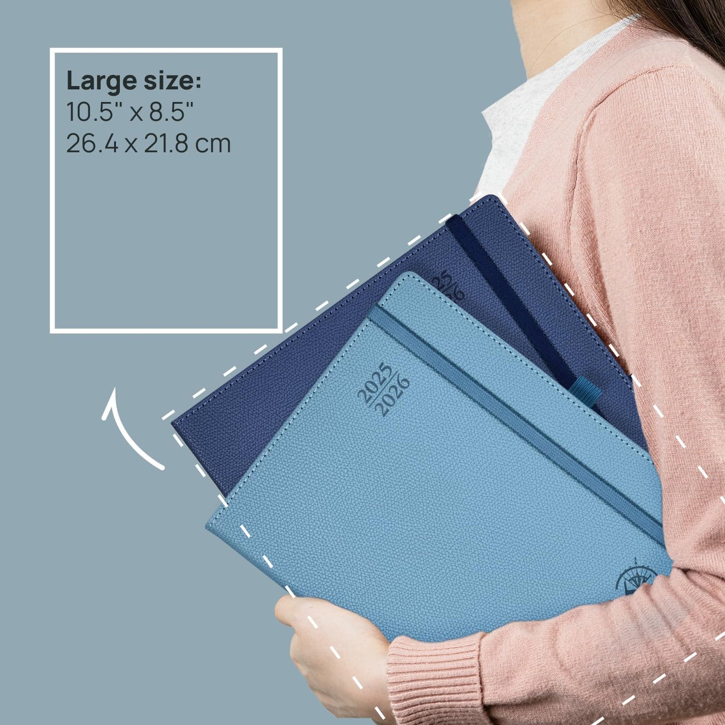 POPRUN Planner 2025-2026 (Large 8.5''x 10.5''), Horizontal Weekly Notebook Jul.2025 - Jun.2026, Academic Appointment Book with Monthly Tabs, Leather Hardcover, Inner Pocket, 100 GSM - Soft Pink