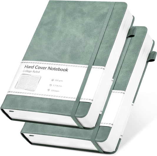 CAGIE 2 Pack Journal for Women Men 320 Pages 100 Gsm Paper Thick Journaling Notebooks A5 Leather Lined Journals for Writing Hardcover Journal Notebook Diary, Green