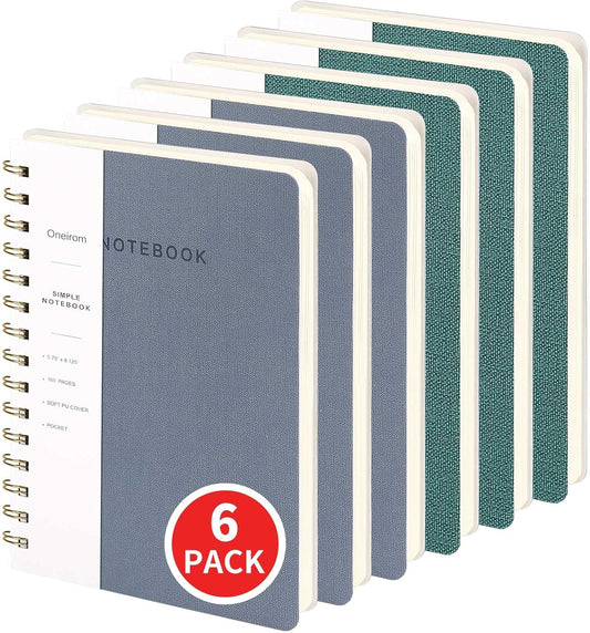 Lined Spiral Notebook College Ruled A5 Journal Book for Note Taking, 160 Pages Writing Journal for Office and Home School Supplies 5.75x8.125 inch (6pack-3Reefblue/3Green)