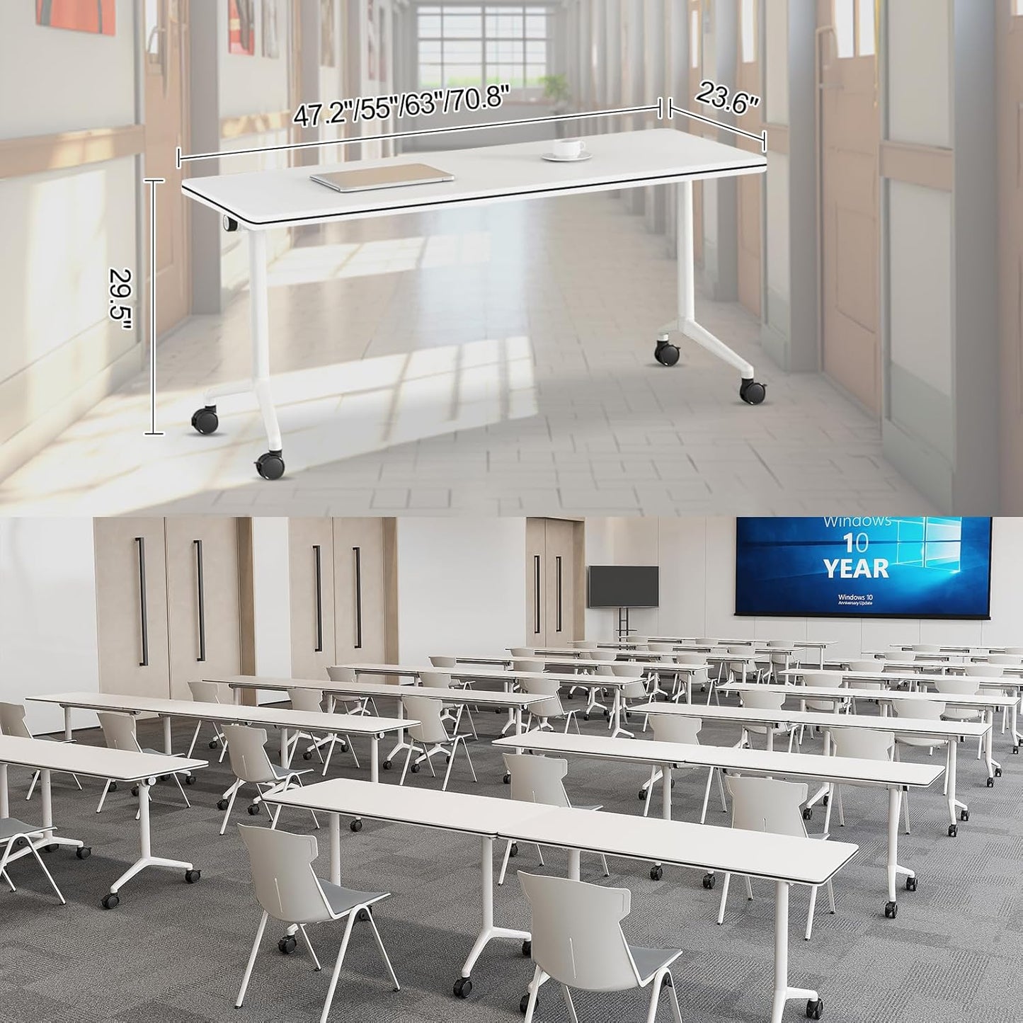 Folding Conference Room Tables 6 Pack, Foldable Modern Mobile Meeting Table Desk Training Table 6FT Large Rolling OfficeTable for Conference Training Classroom (6, 70.8" * 23.6" * 29.5")