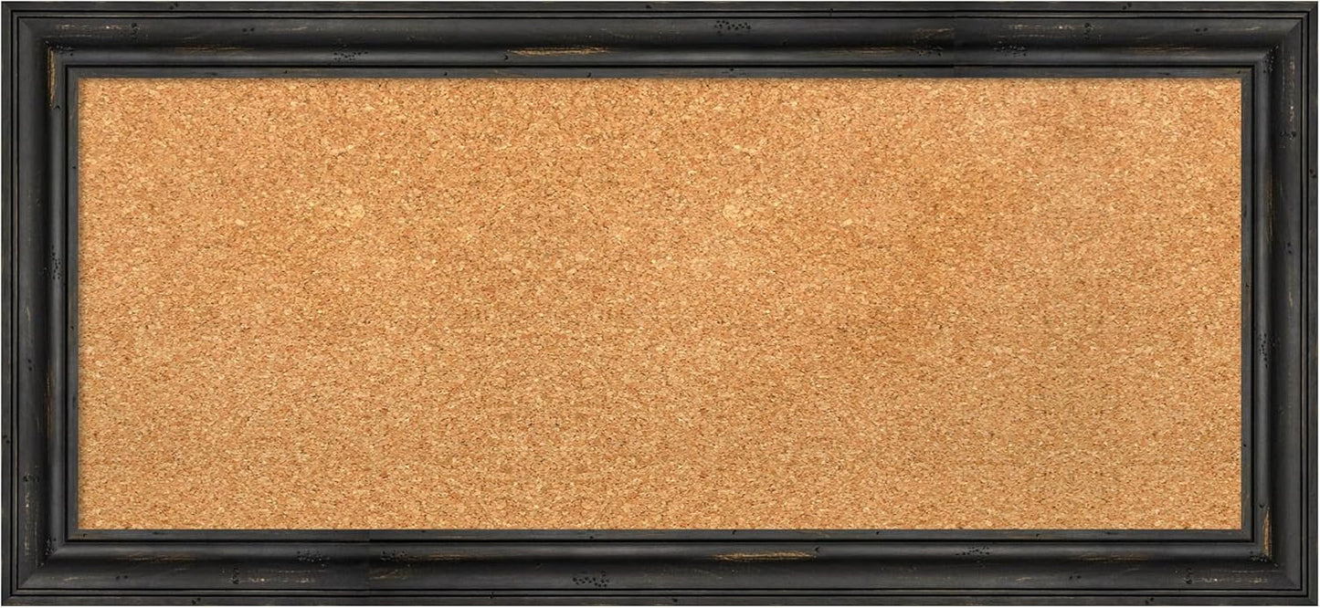 Amanti Art Natural Cork Board for Wall, 15x33 Vision Board with Black Wood Frame, Medium Corkboard Office Decor for Home Organization, Rustic Farmhouse Corkboard Pinboard to display items for home