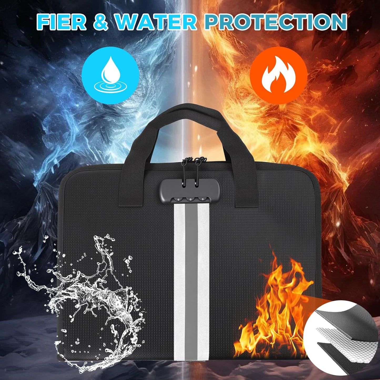 Accordion File Organizer with Combination Lock,Fireproof Expanding File Folder with Multi Pockets,13 Pockets Document Organizer with Handle & Labels,Portable Home Travel Safe Storage Letter A4 Files