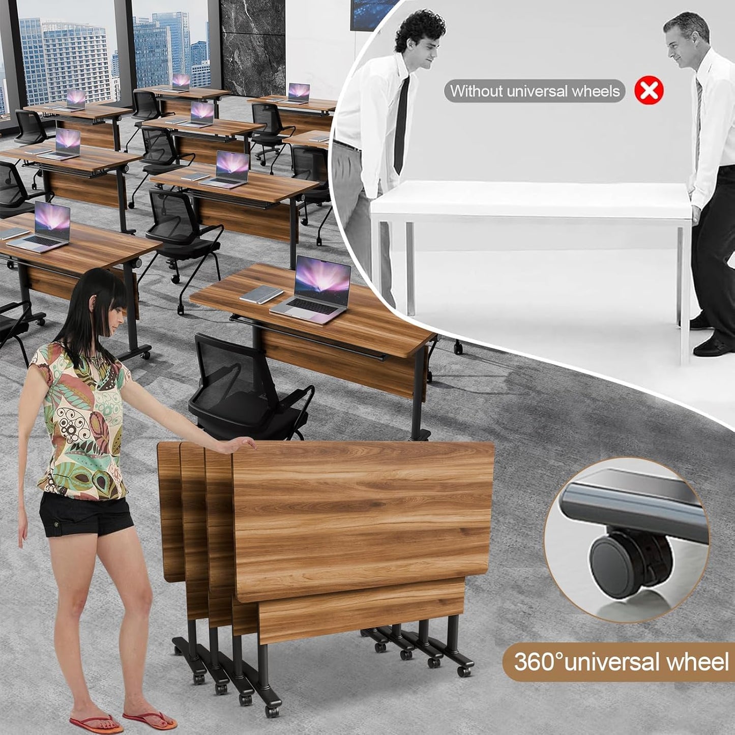 Conference Room Table with Flip-Top Design for Dynamic Meetings, Business Table Computer Desk with Heavy-Duty Frame,Foldable Seminar Meeting Tables for Home Office (2, C, 70.8IN)