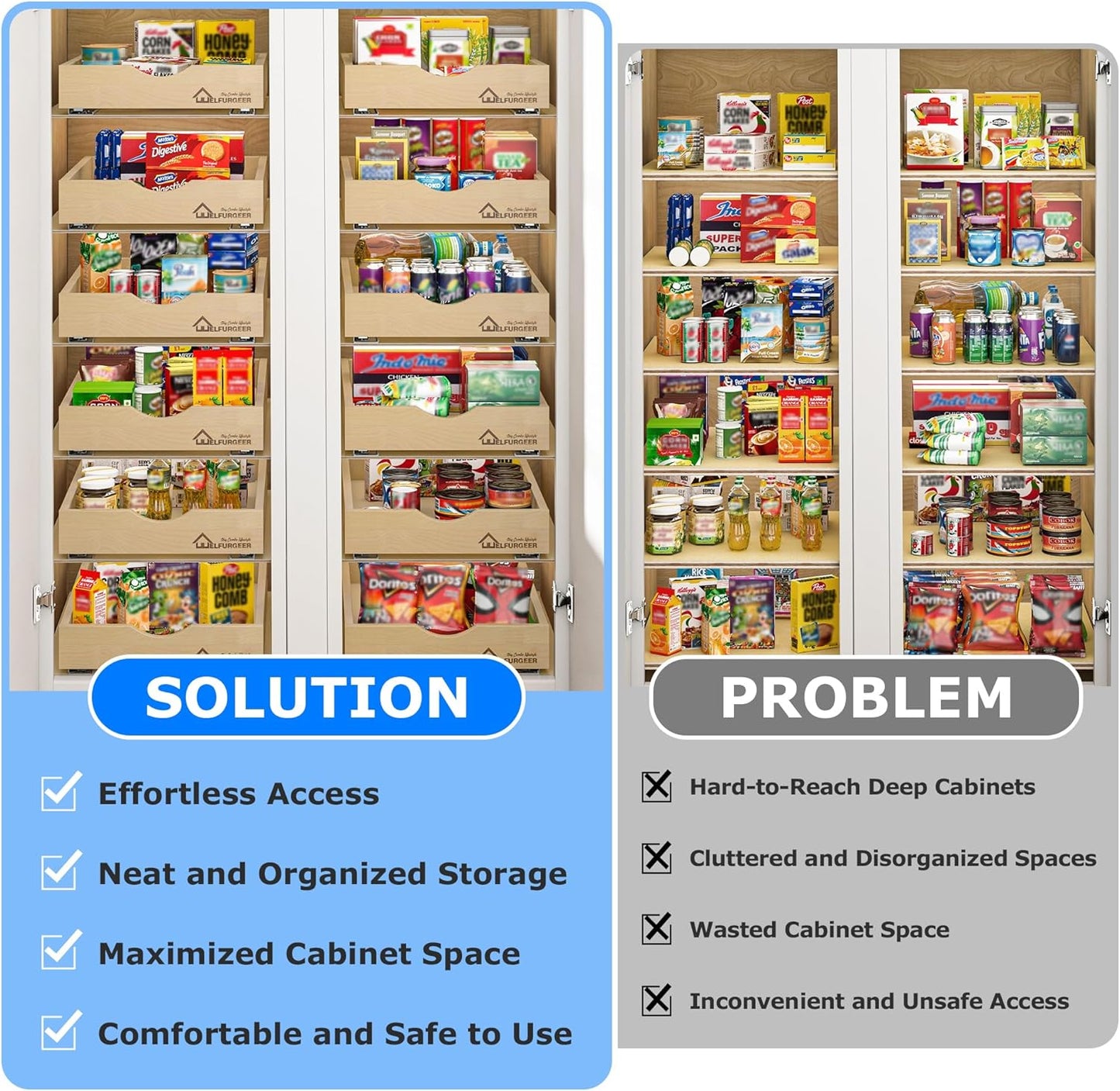 WelFurGeer Soft Close Pull Out Drawers for Cabinets, 17" W x 22" D Pull Out Cabinet Drawer with Heavy Duty Slides, Pull Out Cabinet Organizer, Cabinet Pull Out Shelves, Pull-Out Home Organizers