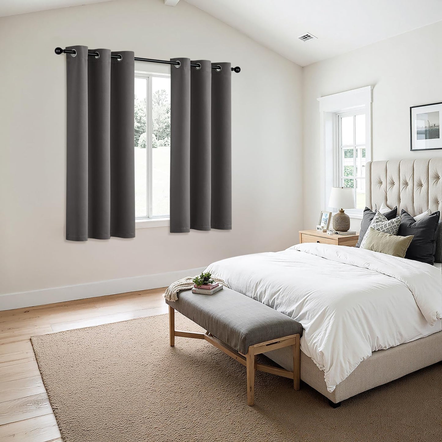 MIULEE Grey Blackout Curtains for Bedroom Living Room 63 Inches Long 2 Panels, Thermal Insulated Room Darkening Drapes Solid Grommet Top Noise Reduction Light Blocking Window Treatments 40x63 Inch