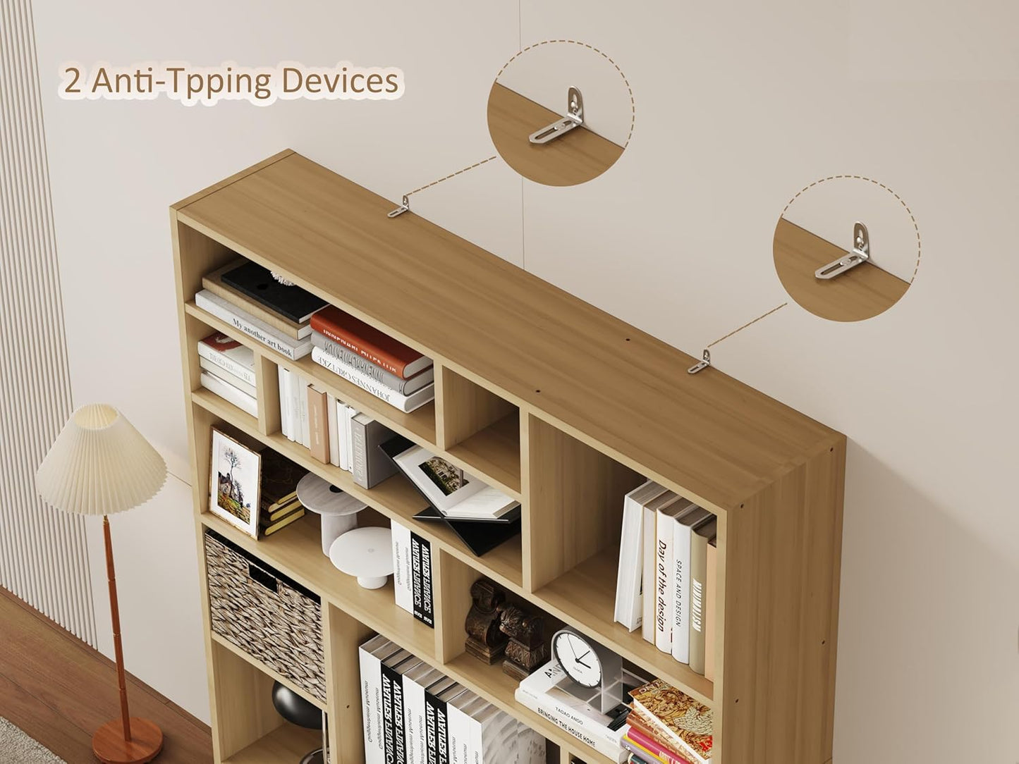 BLANKSPACE 71 Inch Tall Wooden Bookcase, 6-Tier Heavy Duty Storage Shelf with Foldable Storage Baskets - Freestanding Open Shelves for Living Room, Bedroom, Yuzu Oak