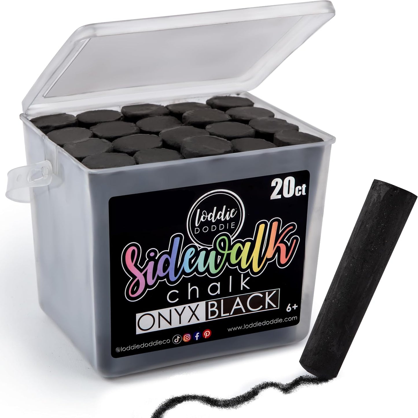 Loddie Doddie Black Sidewalk Chalk Bucket - 20 Count Jumbo Sticks Non-Toxic - Sidewalk Chalk For Kids & Outdoor Activities