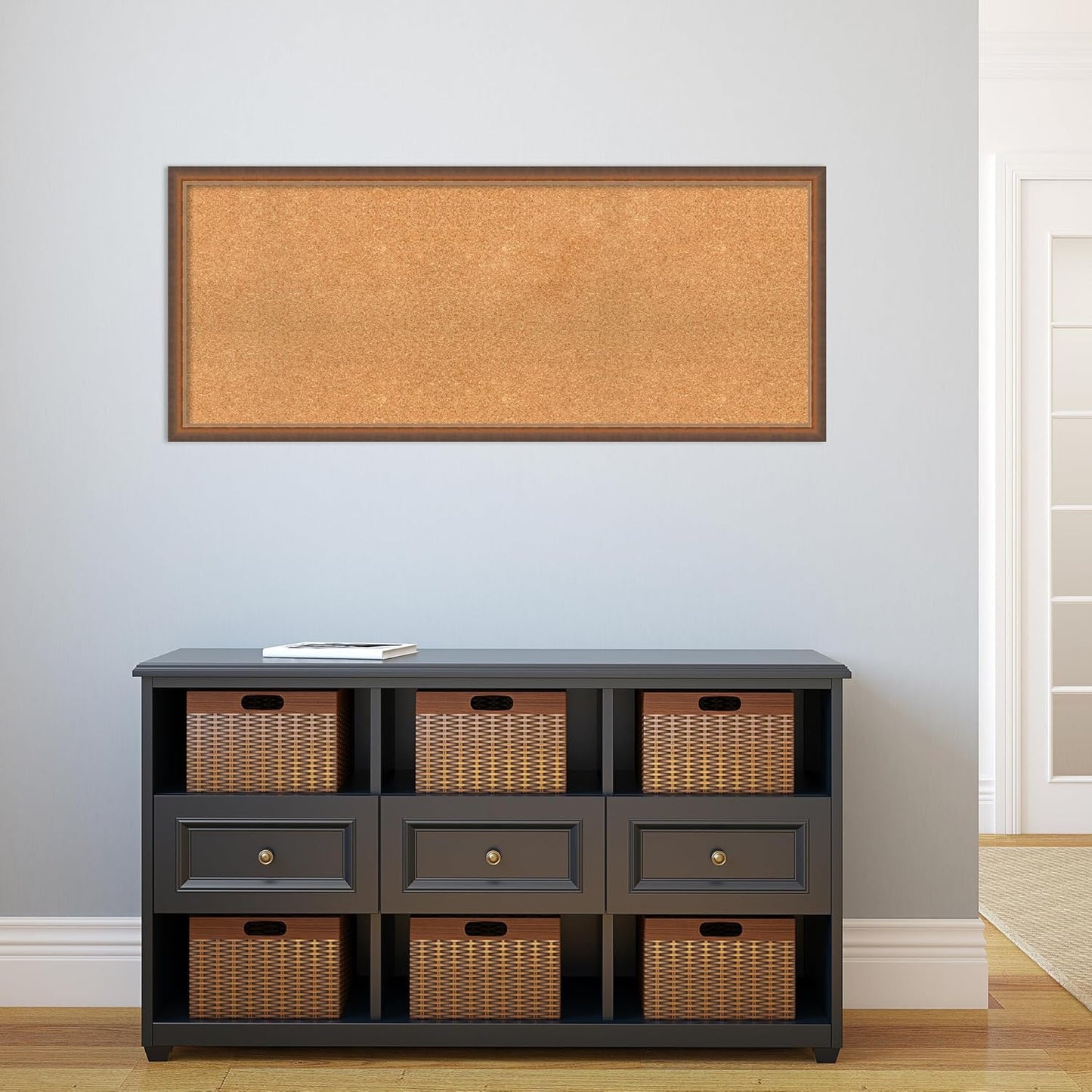 Amanti Art Natural Cork Board for Wall, 20x48 Vision Board with Bronze Frame, Oversize Corkboard Office Decor for Home Organization, Modern Corkboard Pinboard to Display Items for Home Organization