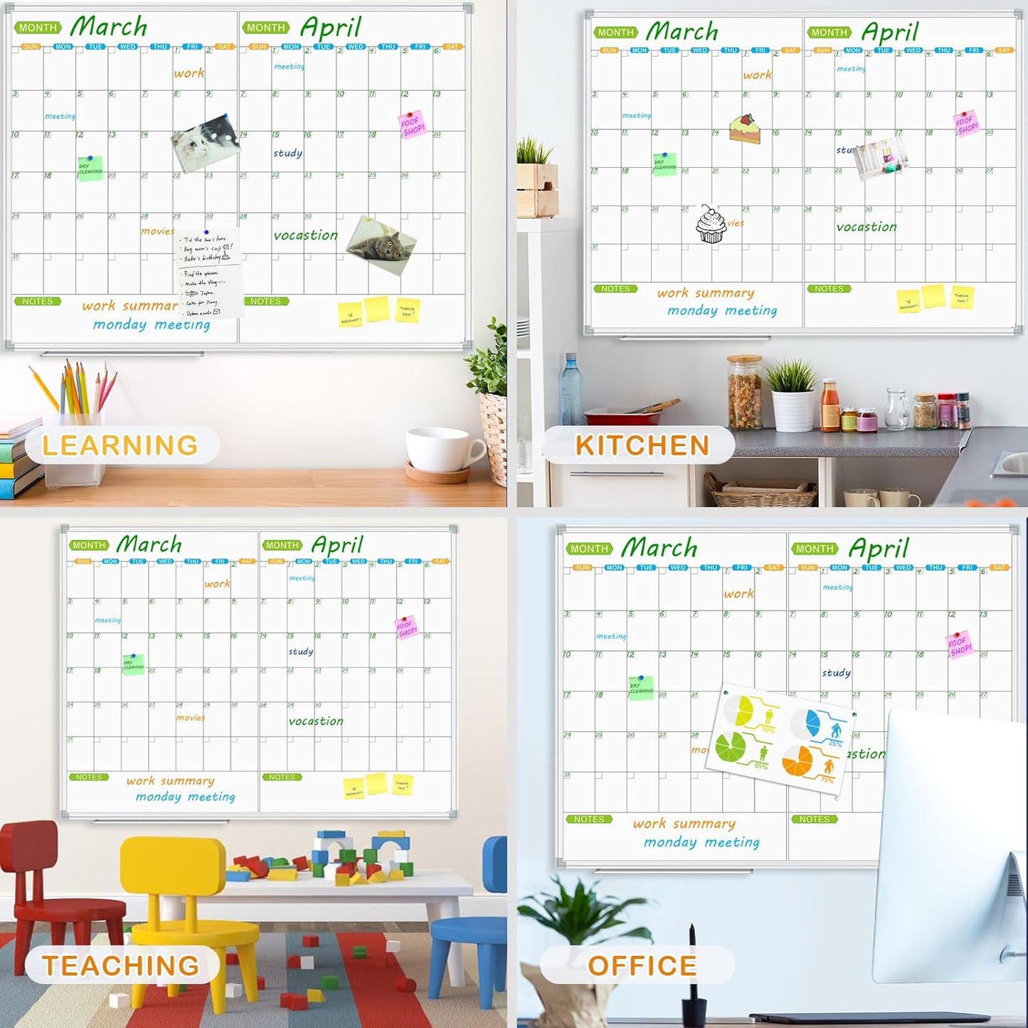 JILoffice Magnetic Dry Erase Calendar Whiteboard, 2 Month White Board Planner 48 X 36 Inch, Silver Aluminum Frame Wall Mounted Board for Office Home and School