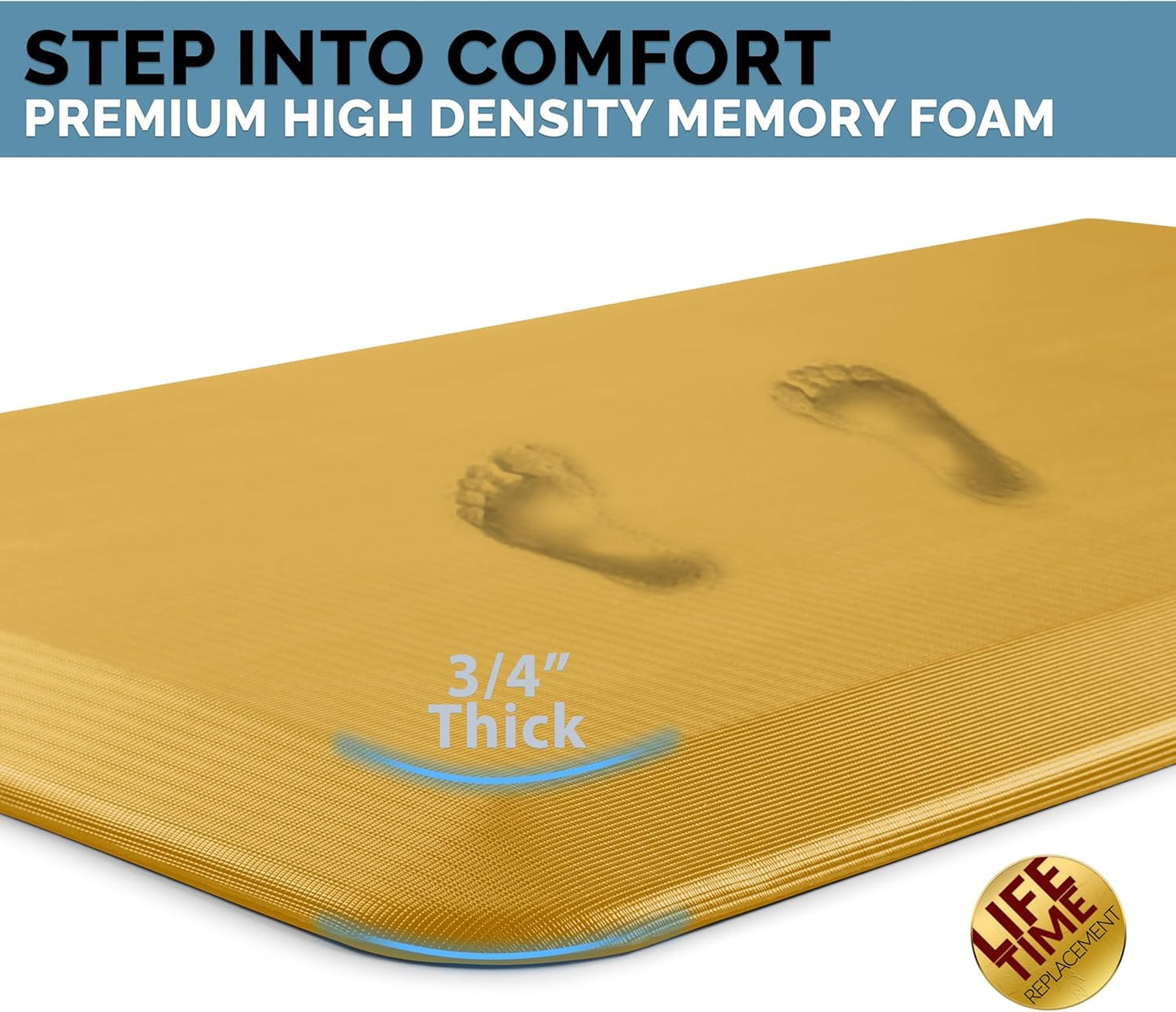 ComfiLife Anti Fatigue Floor Mat – 3/4 Inch Thick Kitchen Mats for Floor, Standing Desk Mat, Kitchen Rug – Comfort at Home, Office – Durable – Stain Resistant – Non-Slip Bottom (24" x 70", Mustard)