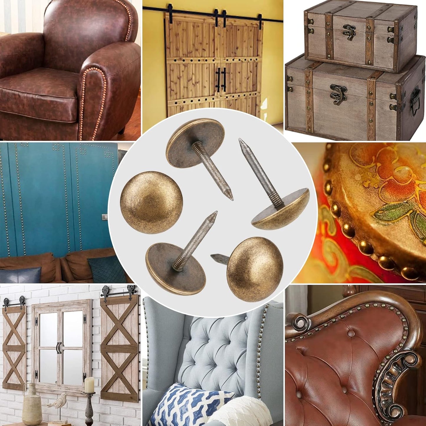 Retro Solid Pure Brass Tacks as Antique Upholstery Tacks for Furniture, Decorative Push Pins for Wood,Carpet Tacks,Hardware Tacks,Cap Tacks,Thumb Tacks,Brass Fasteners(7/10",18mm Brozen Color,10 Pcs)