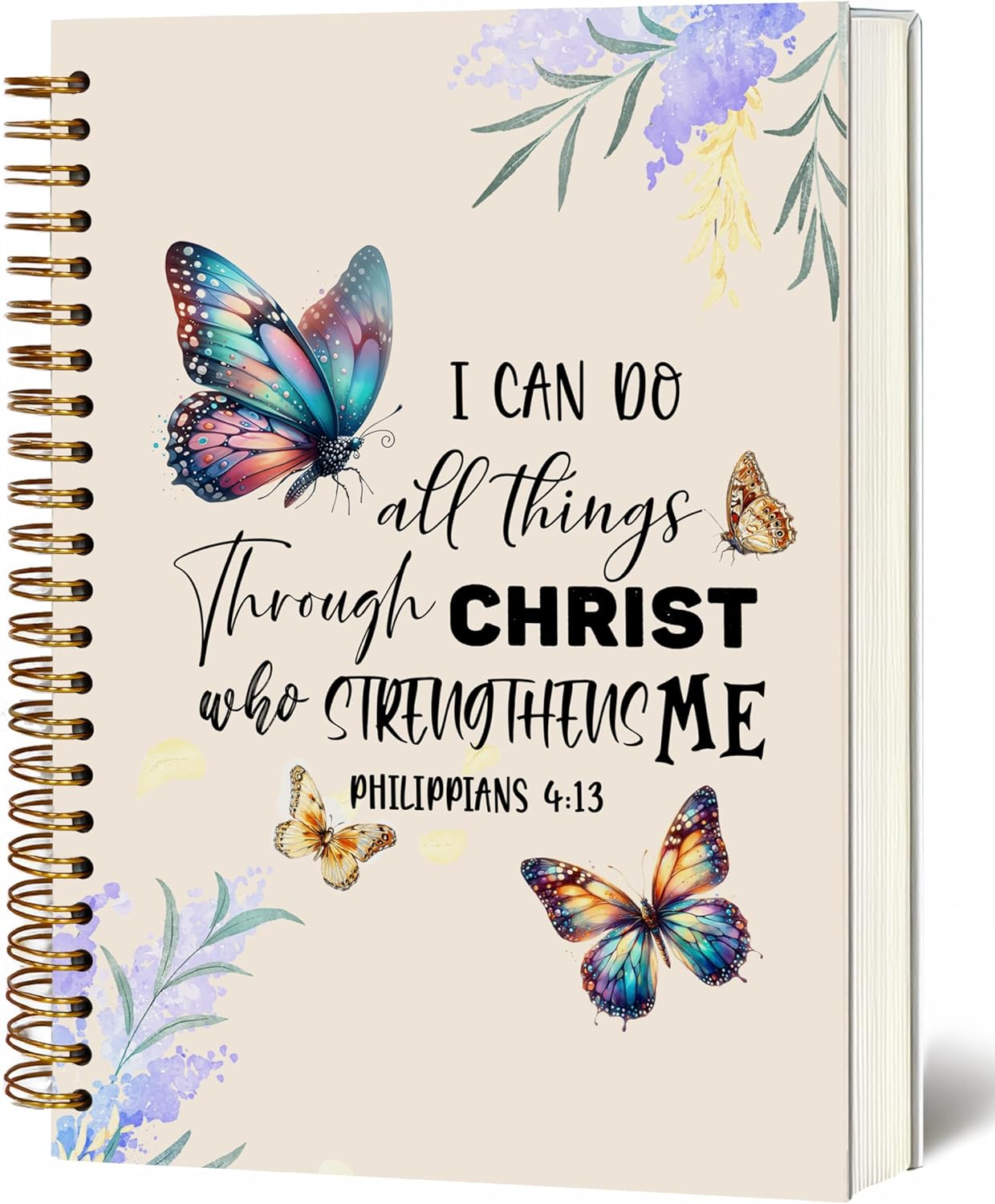 Bible Notebook, A5 Spiral Christian Journal Butterfly Notebook, Bible Verse-I Can Do All Things Through Christ Who Strengthens Me, Inspirational Notebooks for Women, Gift for Birthday Christmas