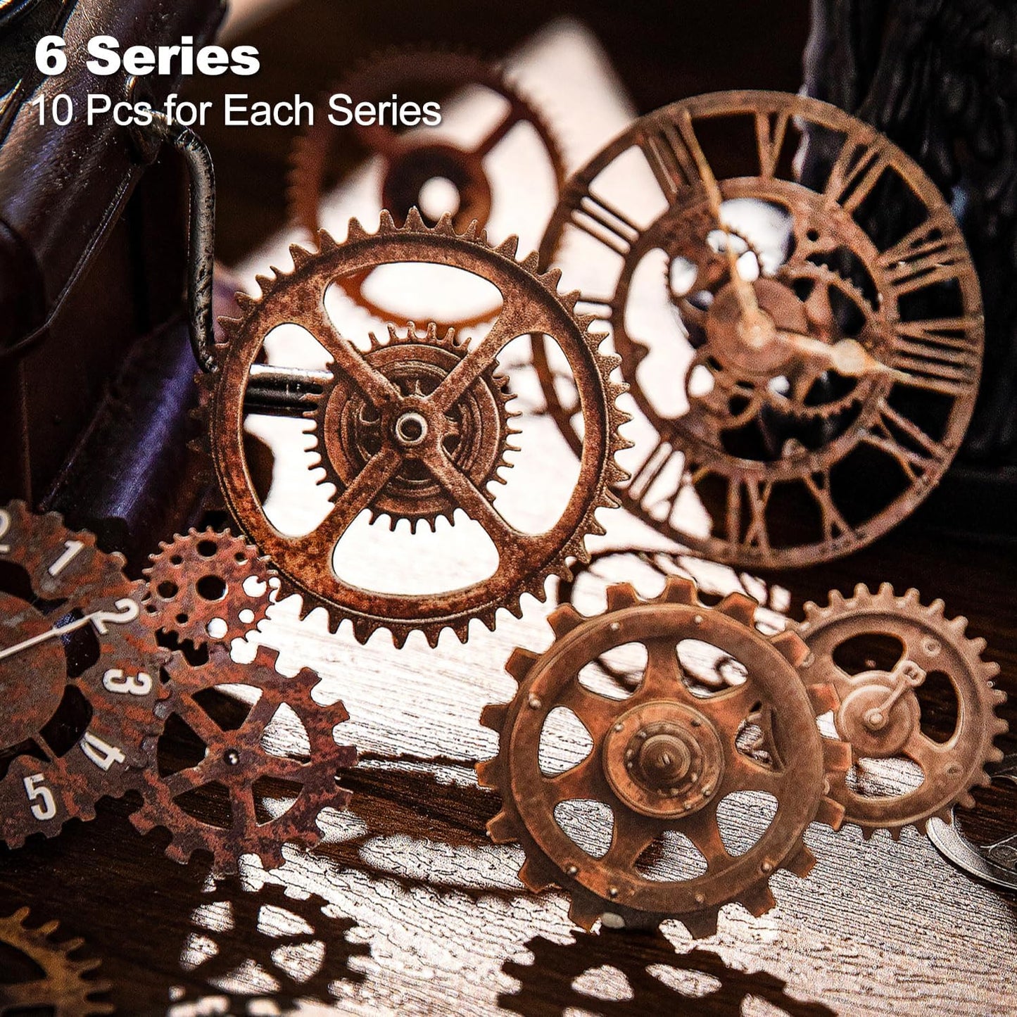 60PCS Industrial Vintage Sticker Set, Coated Paper Stickers with Rusty Gears, Keys, Frames, and Butterflies for Scrapbooking, Journaling, and DIY Crafts