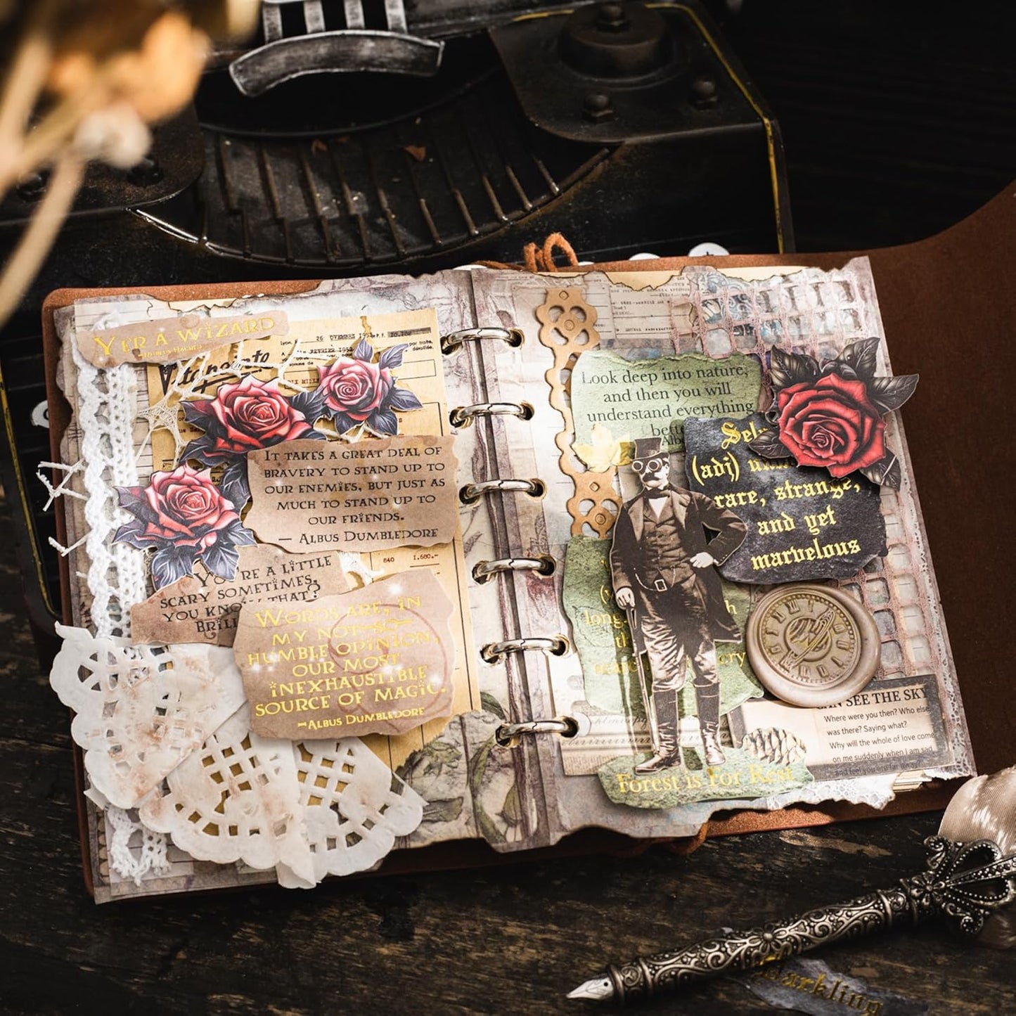 180Pcs Retro Dictionary Stickers with Gold Foil Accents, Vintage Word Stickers for Scrapbooking, Journaling, Crafts, DIY Ephemera Supplies