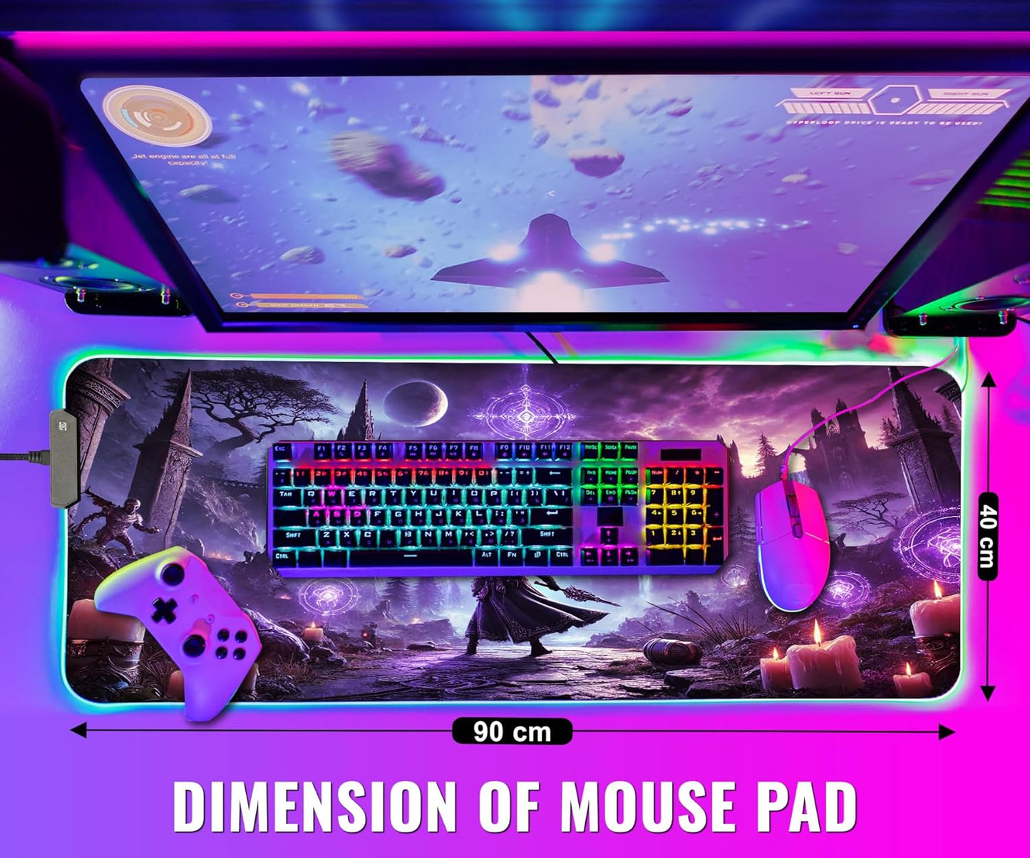 Gaming Mouse Pad - Desk Mat Gaming Mouse Pad , Medium Extra Large Extended Big Long Huge XL XXL and XXXL RGB LED Light Mousepad For a Computer , PC Mats Mousepads Sorcerers Fate