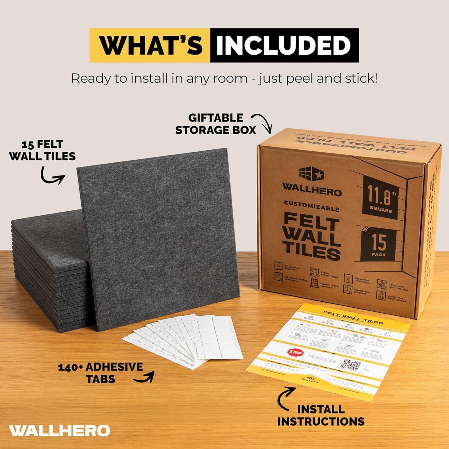 Cork Boards for Office, Dart Board Wall Protector, 59"x36" | 15 Pack | Black Bulletin Board, Cork Board, Cork Board Squares, Homasote Board, Bulletin Board Tiles (Gray Black)