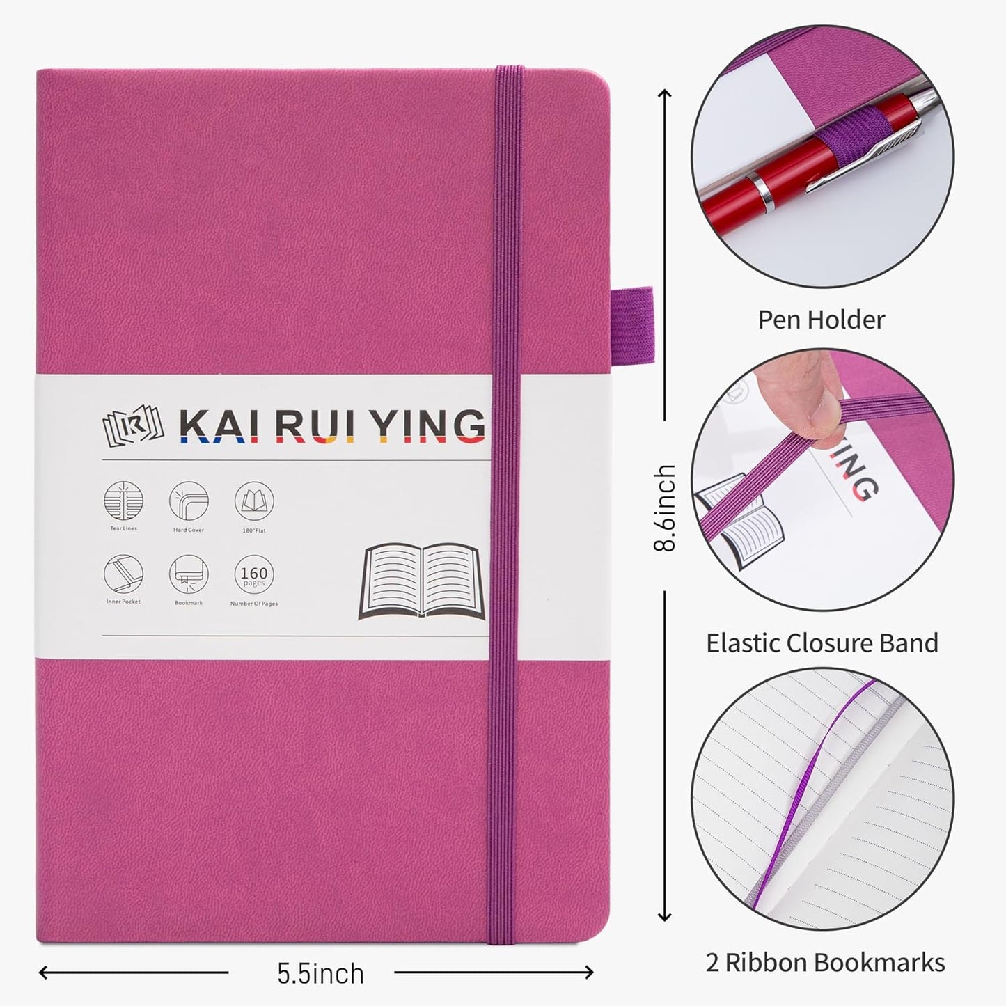 KaiRuiYing 3 Pack Lined Journal Notebooks for Work, 160 Pages, 5.5"x8.6", Hardcover, Colorful A5 Medium College Ruled, Journaling Notebooks for Notes-Taking, Fits for Office School Home