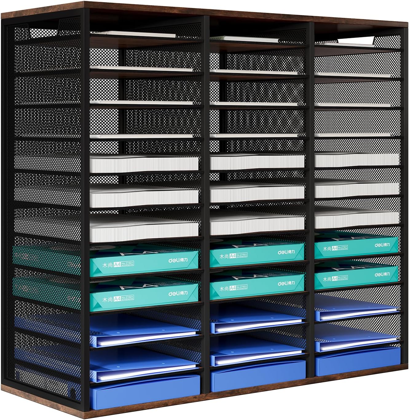 PAG Mass Mail Sorter - Adjustable Mail Holder, Countertop Literature Organizer, Student Mailbox for Classroom, Desktop Bill Paper Organizer for Office Home School, 36 Compartments, Brown