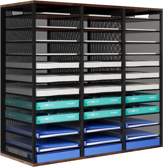 PAG Mass Mail Sorter - Adjustable Mail Holder, Countertop Literature Organizer, Student Mailbox for Classroom, Desktop Bill Paper Organizer for Office Home School, 36 Compartments, Brown