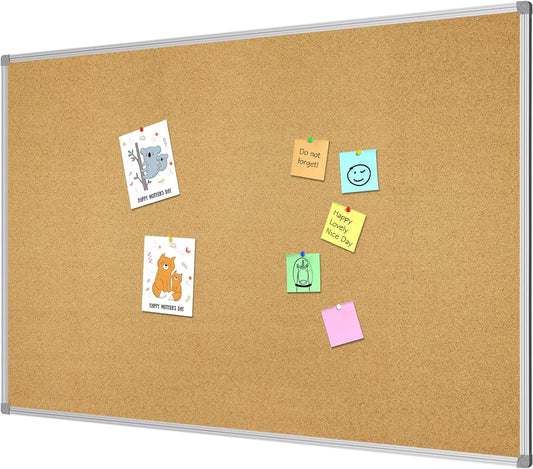Lockways Large 60" x 36" Large Cork Board Bulletin Board, Framed CorkBoard, Wall-Mounted Notice Message Pin Board, Silver Aluminium Framed