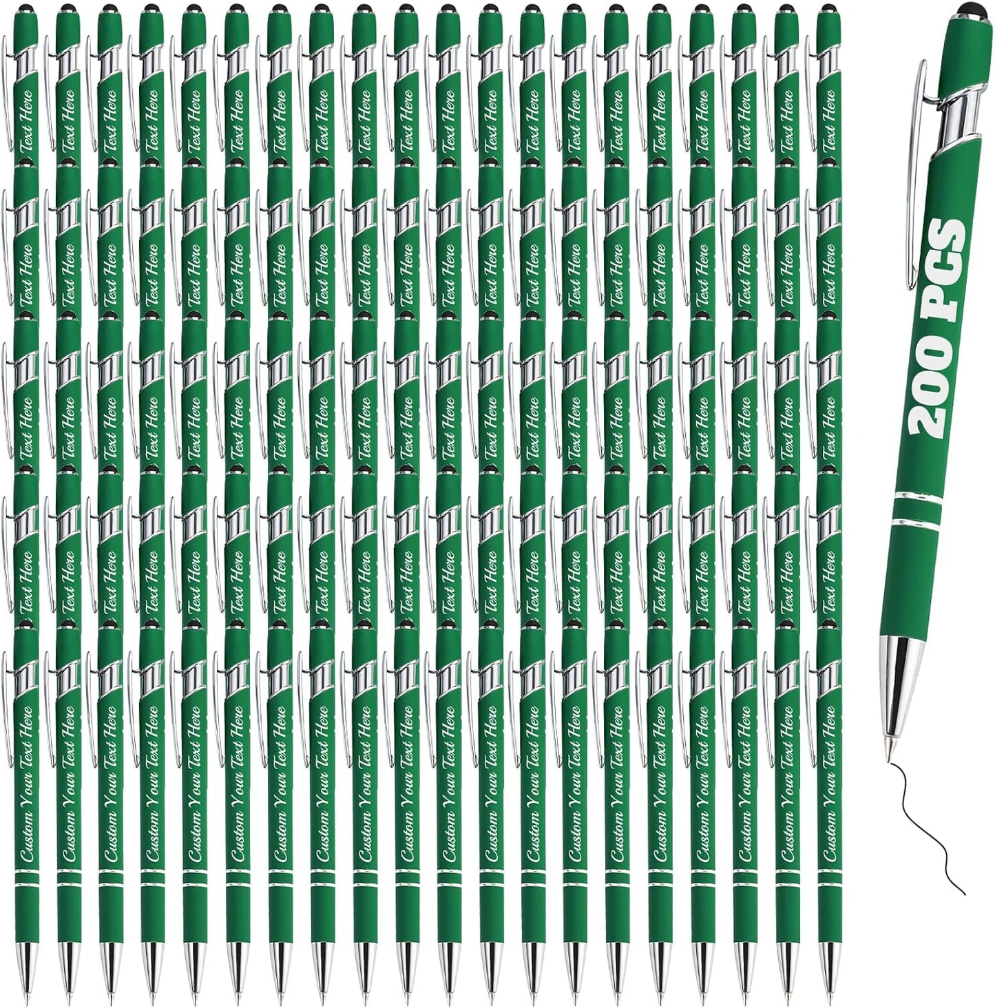 Personalized Pens Bulk 200 with Name Custom Engraving Ballpoint Pens with Stylus Tip Customized Smooth Writing Pens Personalized Gifts for Anniversary Birthday or Graduation(Dark Green,Black Ink)