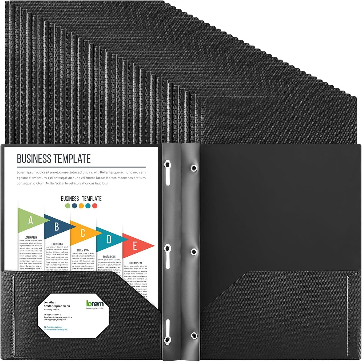 Patelai 48 Pcs Plastic Folders with 2 Pockets and 3 Prongs Home Folders with Card Slot Letter Size Heavy Duty Report Covers for Back to School(Black,Diamond)