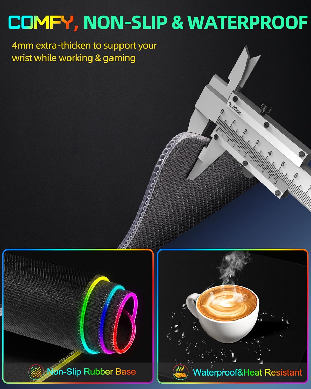 Mouse Pad with Wireless Charging, RGB Gaming Desk Mat, 31.5"x15.7" Large XXL Desk Pad, 15 Lighting Modes, Non-Slip Mouse Mat, Waterproof Computer Keyboard Pad, Black with 20W PD Power Adapter