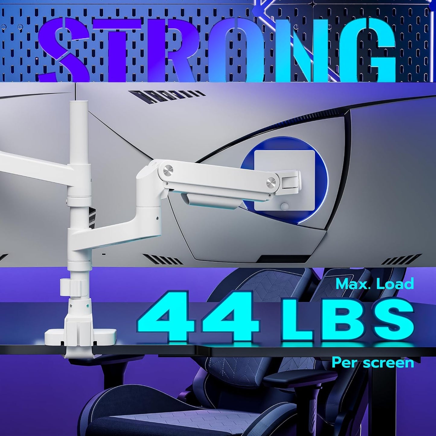 ARES WING Dual Monitor Arm Desk Mount for 17-49 Inch Ultrawide Monitors, Heavy Duty Dual Monitor Mount Holds 44 lbs, Full Motion Gas Spring Vertical Stacked Monitor Mount, 75/100 VESA Mount, White