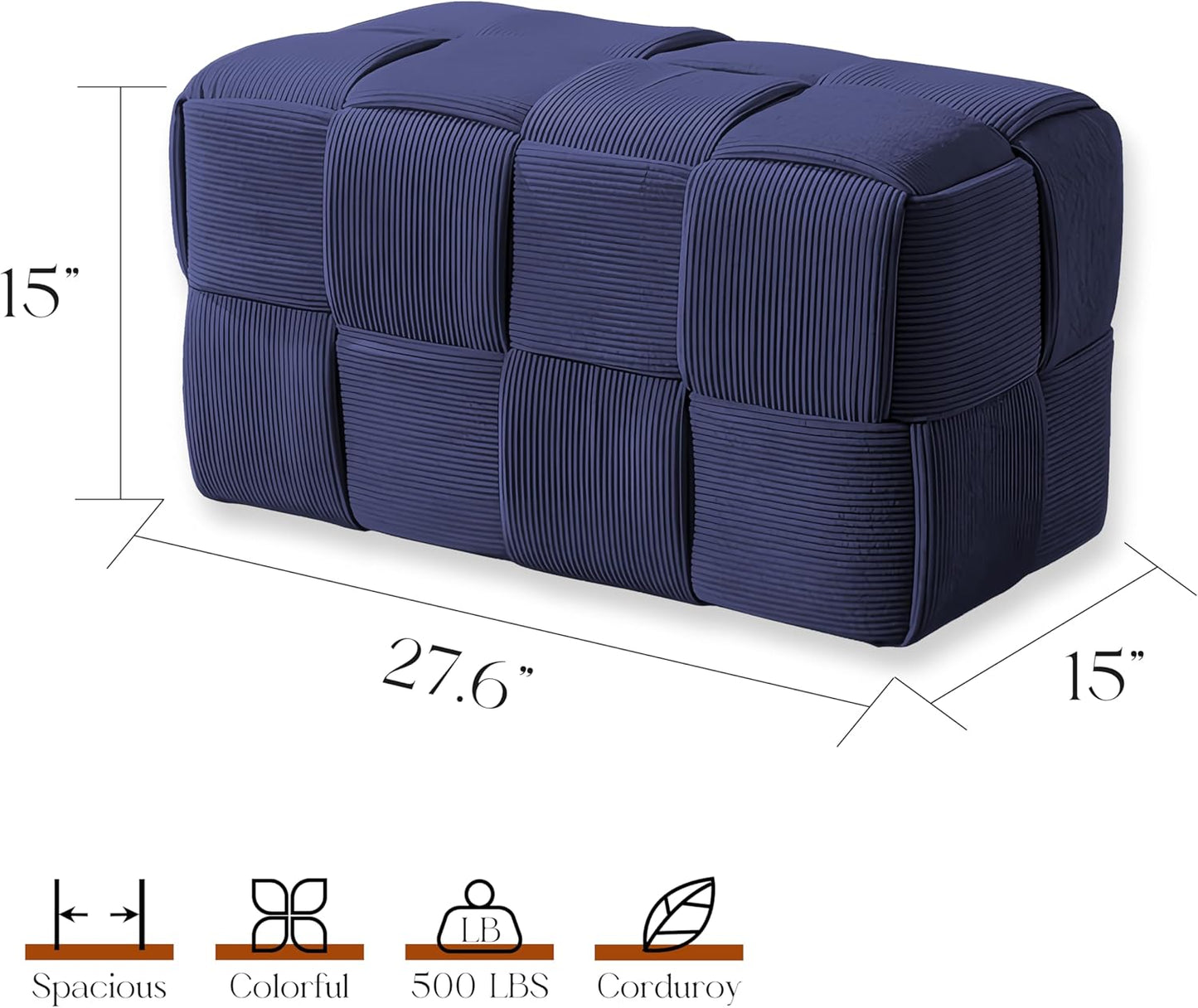 Ottoman Foot Rest Soft and Comfortable Ottoman Square Corduroy Woven Design Sofa Stool (Blue-L)