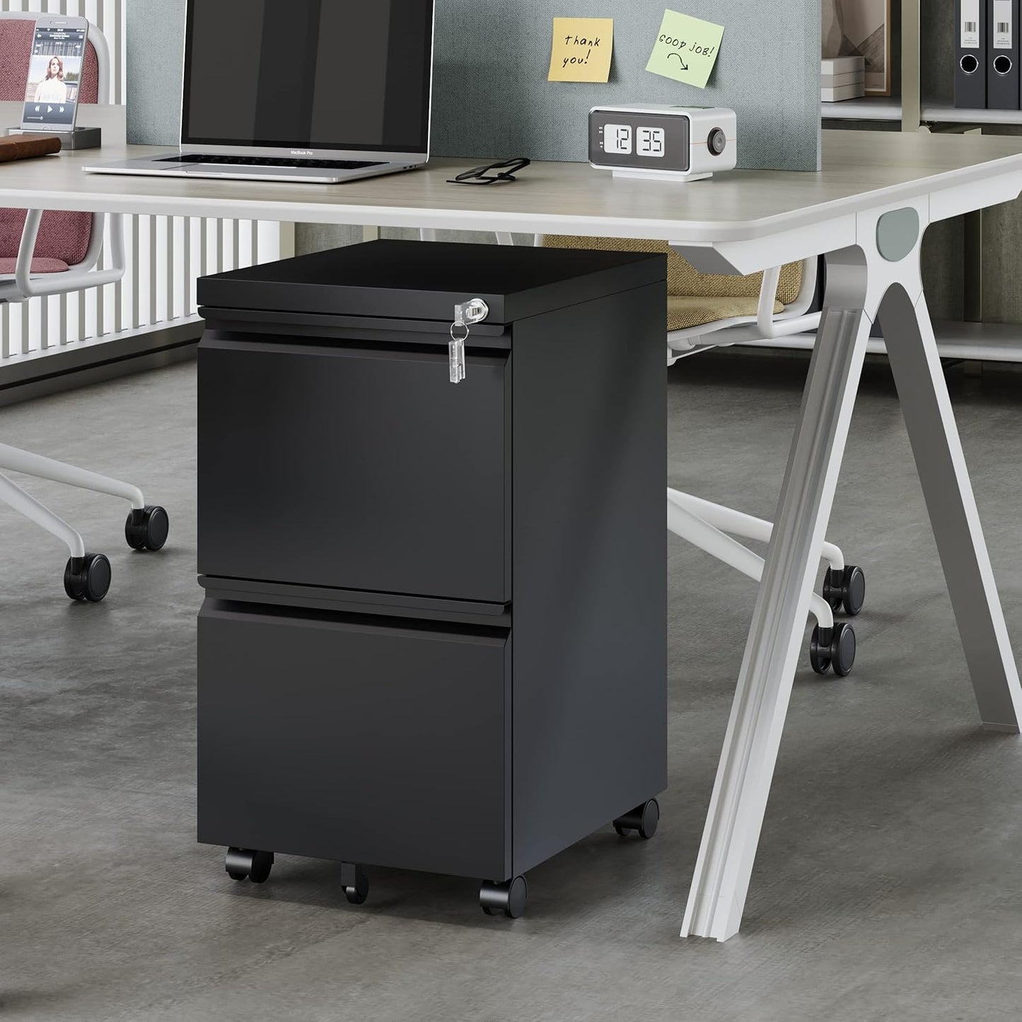 2 Drawer Vertical File Cabinet - Mobile Filling Cabinet with Lock for Legal/Letter Files - Office Storage File Cabinet with Wheels Under Desk - Assembly Required