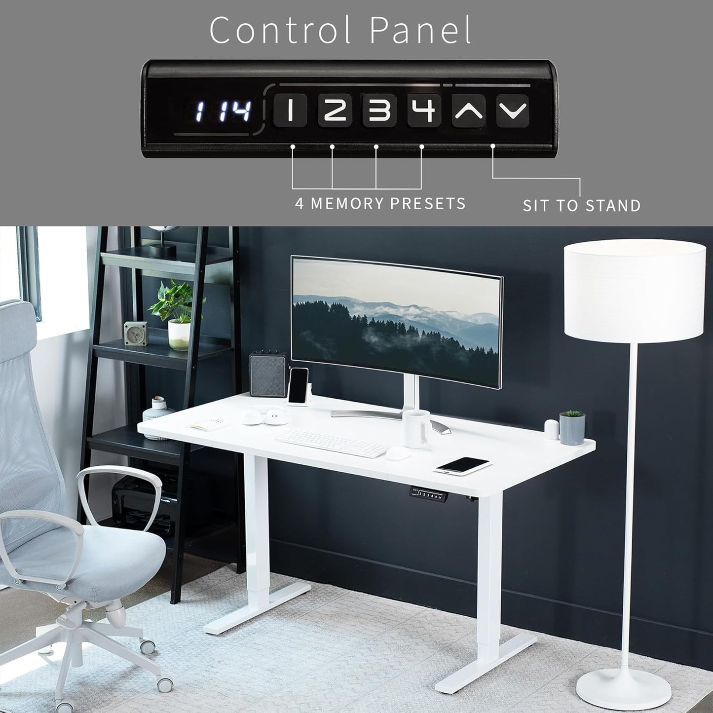 VIVO Electric 60 x 30 in Standing Desk, Memory Height Adjustment, 1B Series, White Top White Frame, DESK-KIT-1W6W-30