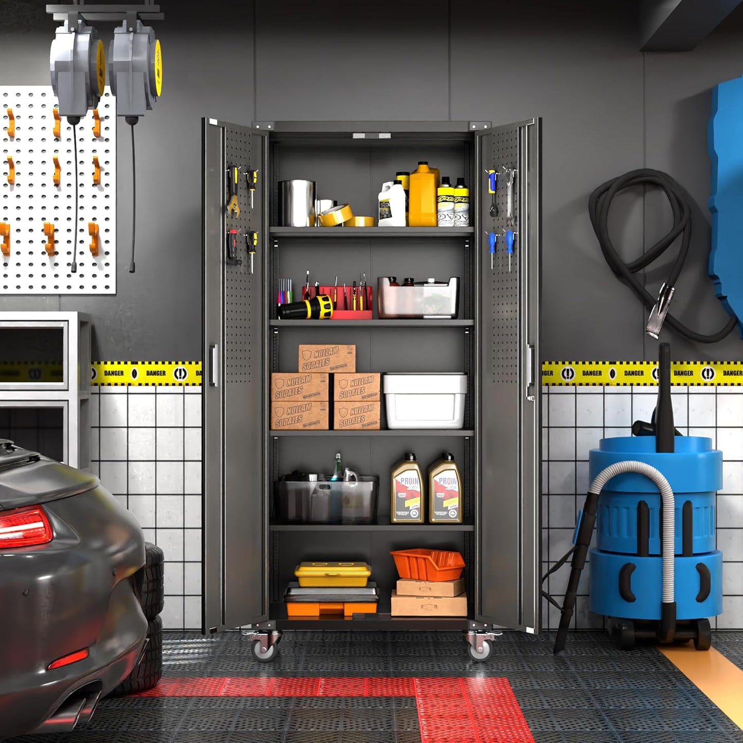 Aobabo Upgraded 72" H Garage Storage Cabinets with Wheels,Metal Storage Cabinets with Door Pegboard for Garage Home Office Storage,Assembly Required, Black