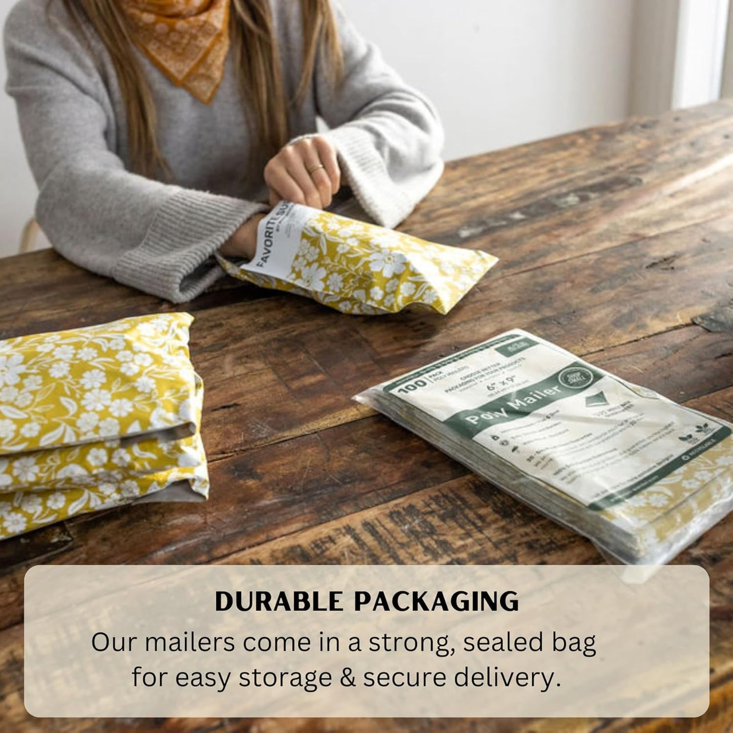 Poly Mailers 6x9 Inch 100 Pack Small Shipping Bags Strong Thick Mailing Envelopes | Self Sealing Adhesive | Waterproof & Tear Resistant | Small Business Packaging for Clothing - Floral Mustard Yellow