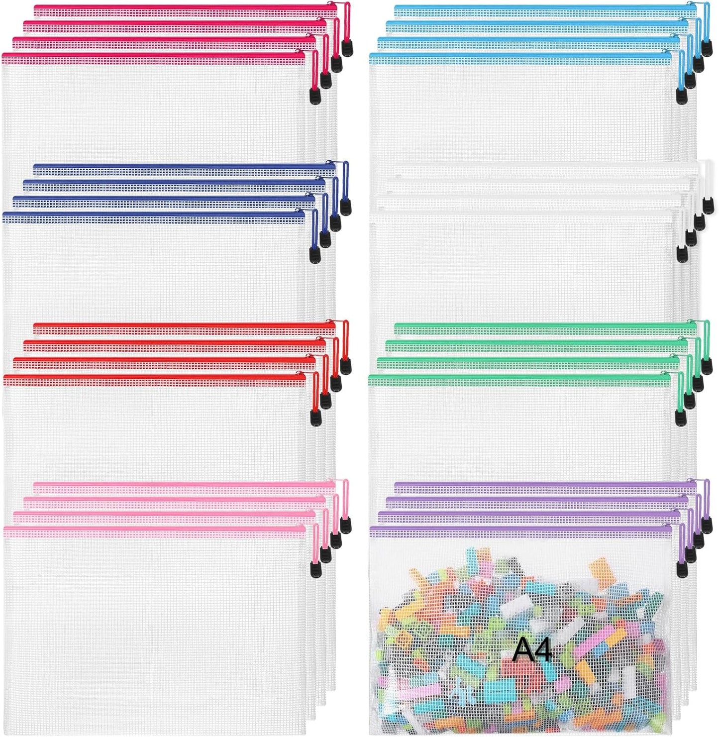 Jetec 32 Pcs Mesh Zipper Bags Toy Storage Bikini Organizer Bag Bolsas Para Guardar Trajes De Baño Waterproof Zipper Reusable Pouch Puzzle Multipurpose for Storage Office(Classic Color,13 x 9.5 Inch)