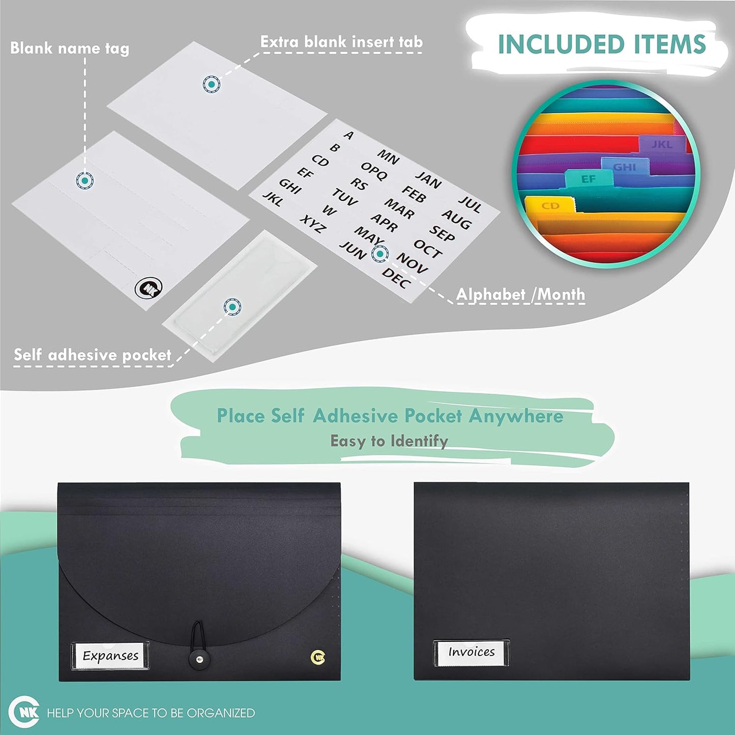 CNK File Folders Organizer with 13 Pockets Accordion Expanding Folder For Documents Receipt Document Paper Pocket Filing Products Accordian Important expandable holder files alphabetical Labels Letter