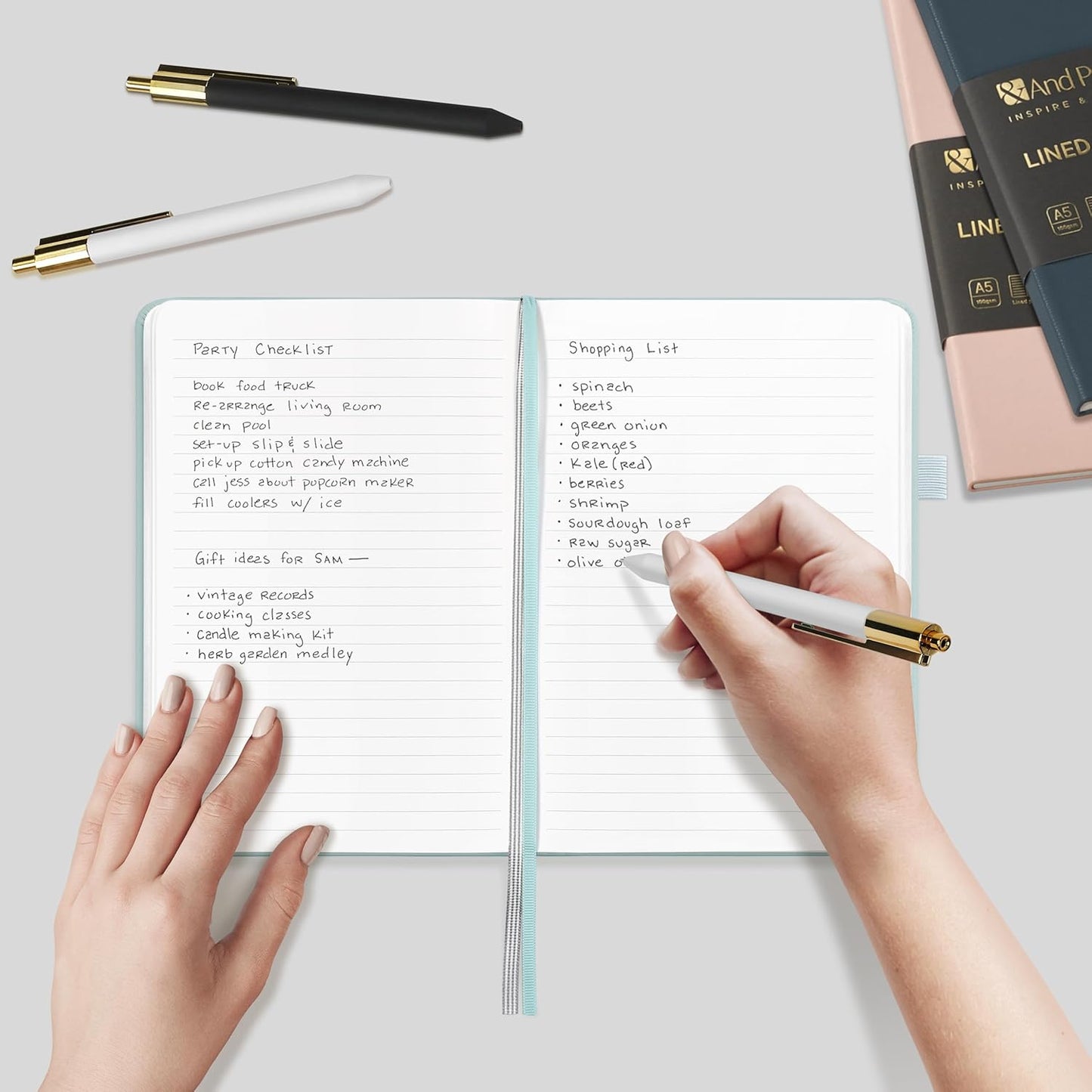 A5 Lined Leather Journal and Pen Set, Hardcover Notebook with Pen, 160 Pages 100gsm Thick Ruled Paper for Men Women, for Work, Business, School or Home Writing, 5.7'' x 8'' (Pink-Set1)