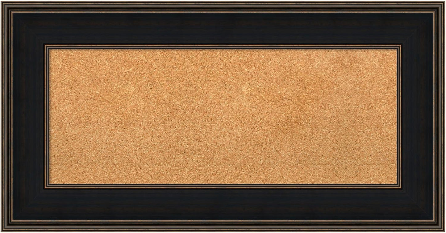 Amanti Art Natural Cork Board for Wall, 20x38 Vision Board with Brown Wood Frame, Medium Corkboard Office Decor for Home Organization, Casual Corkboard Pinboard to Display Items for Home Organization