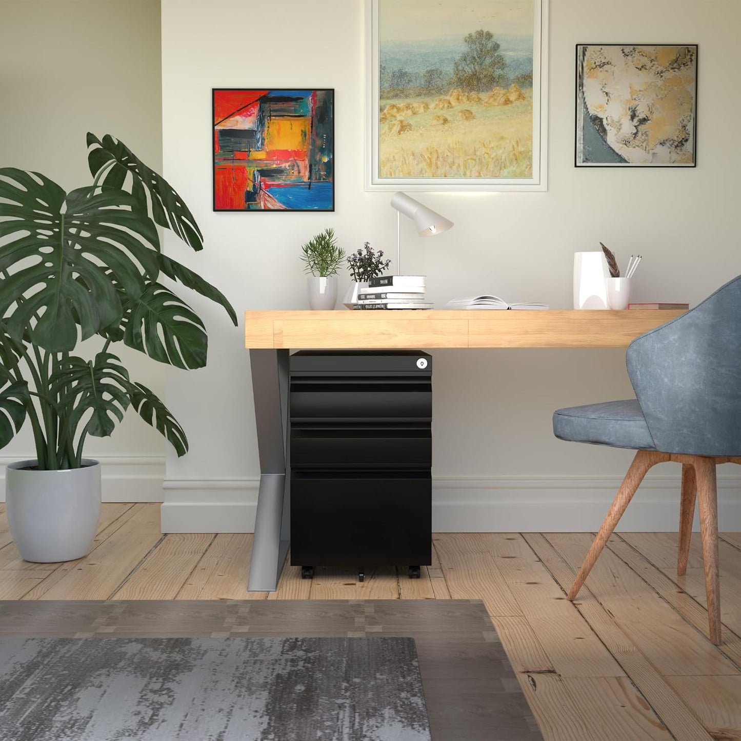 File Cabinet for Home Office, 3 Drawers File Cabinets with Lock, Rolling Under Desk Filing Drawer on Wheels