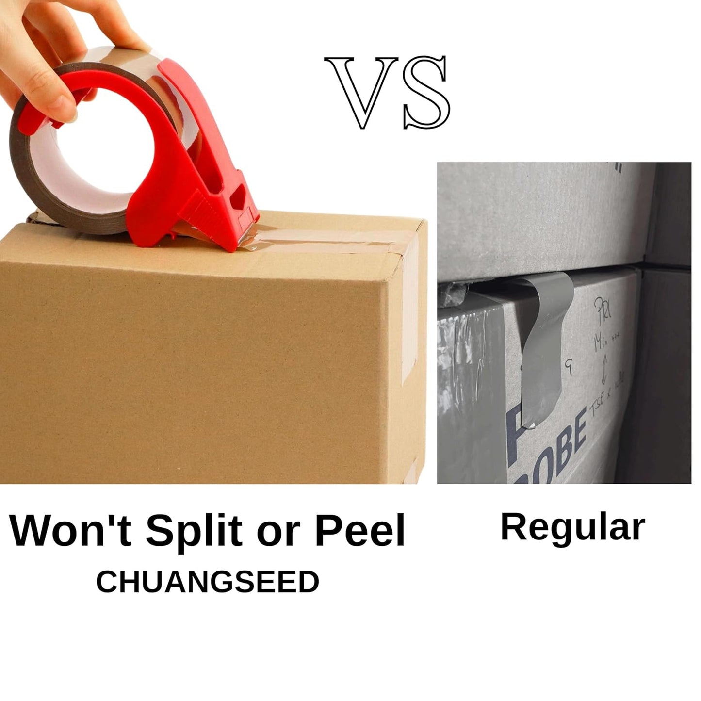 CHUANGSEED Packing Tape with Dispenser – 12 Rolls Brown Shipping Tape (2.4Mil x 1.88” x 60 Yards), Heavy Duty Box Sealing Tape for Moving, Packaging, Office, Warehouse