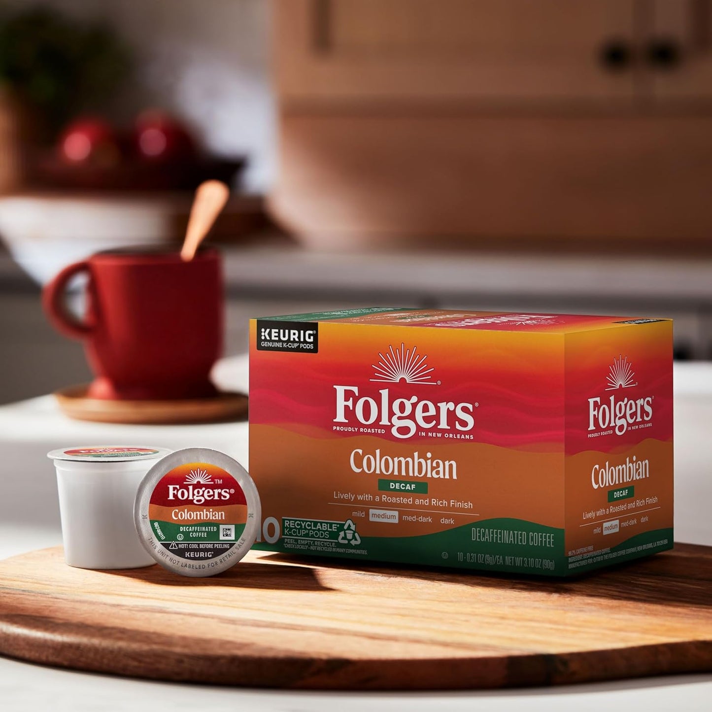 Folgers Colombian Decaf Coffee, Medium Roast, Keurig K-Cup pods, 10 Count Box (Pack of 6)
