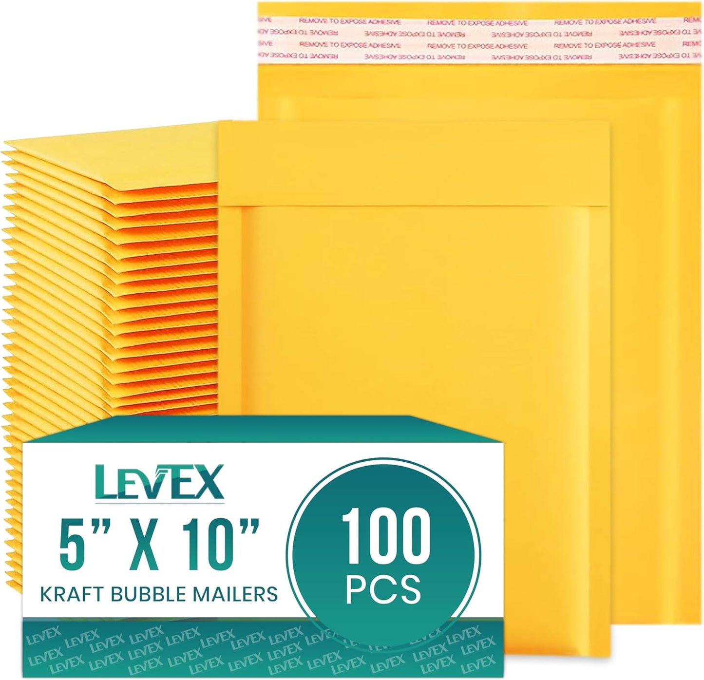 Levex - #00 5" x 10 [100 Pack) Kraft Bubble Mailers, Padded Envelope Mailers, Packing Envelope & Mailing Bags for Shipping