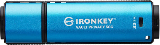 Kingston Ironkey Vault Privacy 50 USB-C 32GB Flash Drive | FIPS 197 Certified | XTS-AES 256-bit | BadUSB and Brute Force Protection | Mult-Password Option | IKVP50C/32GB