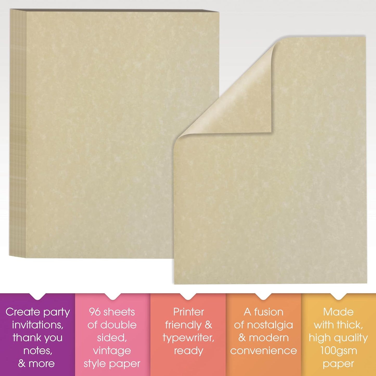 Parchment Stationery Paper, 96 Sheets, Textured Ivory, 24 lb Bond/90 gsm, Stationery Paper for Certificates, Resumes, Diplomas, Executive Use, Printer-Friendly, by Better Office Products