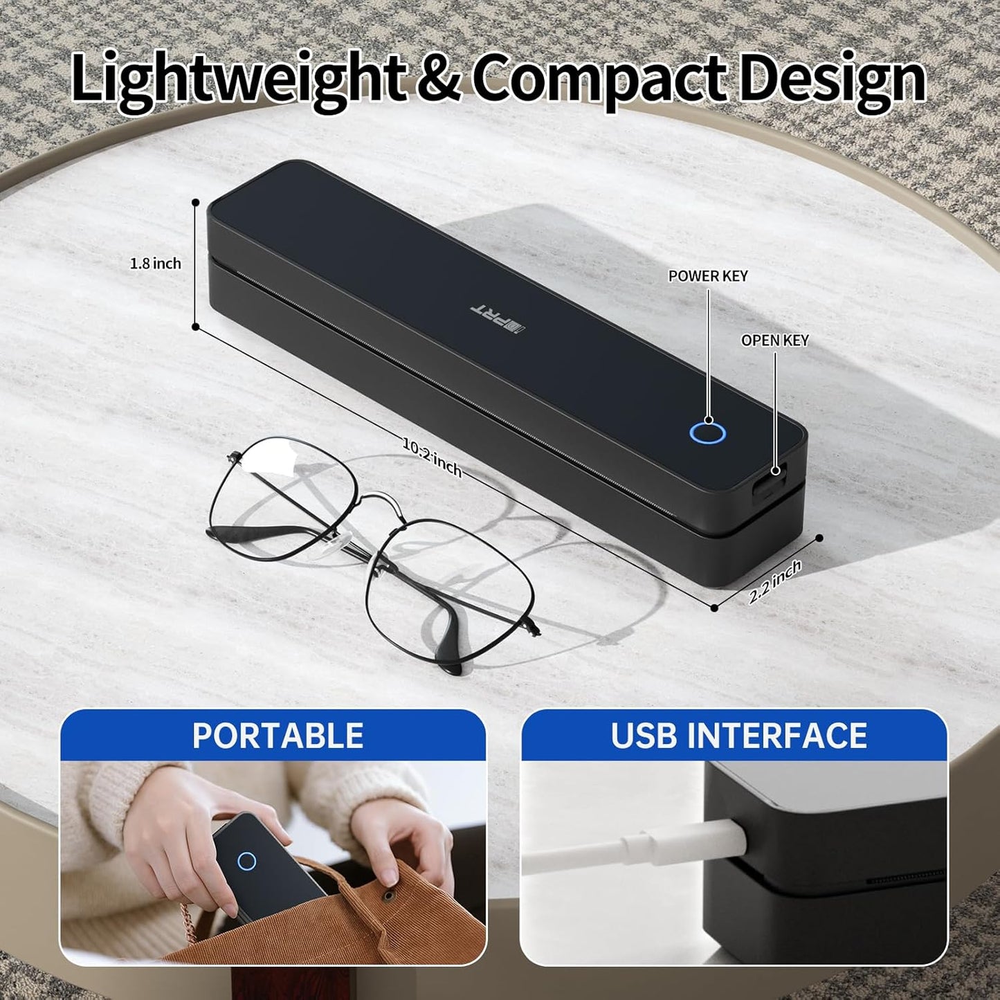 iDPRT Portable Printer Wireless for Travel, Inkless Bluetooth Thermal Printers for Home,Office,Vehicles203DPI,Supports 8.5" x 11" US Letter&A4 A5 Size,Compatible with Android and iOS Phones&PC