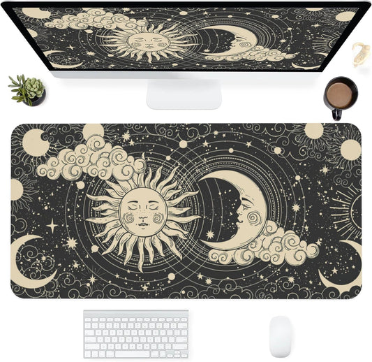 Desk Mat,Celestial Sun and Moon Extended Gaming Mouse Pad for Office Work & Game,Computer Keyboard Mouse Mat Desk Non-Slip Rubber Base Large Mousepad with Stitched Edges, 31.5x15.7inch