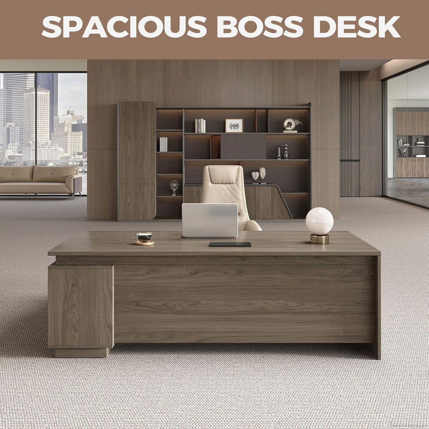 Executive Office Desk with Reversible Cabinets, Lockable Drawers, Cable Box & Privacy Panel – Modern Wood Grain Desk for Home Office or Business Use(Black Walnut,63" L*32" W*30" H)